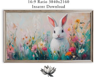 Spring Bunny in Floral Meadow Samsung Frame TV Art (Digital Download) 2267