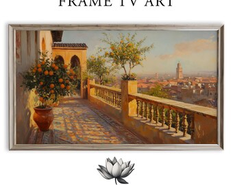 Mediterranean Terrace Scenic Frame TV Art with Orange Trees (Digital Download) 2104
