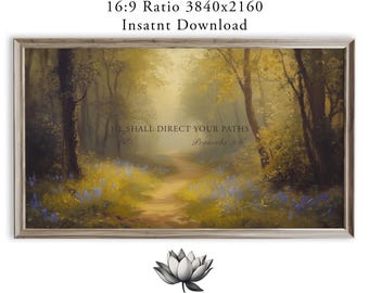 Sunlit Forest Path Frame TV Art with Scripture, Woodland Scene (Digital Download) 111