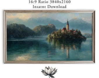 Serene Lake Bled Island Church Samsung Frame TV Art (Digital Download)