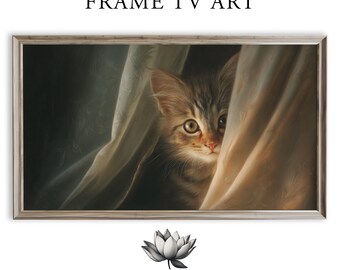 Cozy Kitten Frame TV Art, Realistic Vintage-Style Cat Painting (Digital Download) 2189