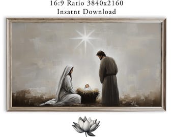 Nativity Scene Frame TV Art, Textured Holy Family Digital Painting (Digital Download) 103