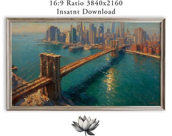 Brooklyn Bridge Urban Scene Frame TV Art with Manhattan Skyline (Digital Download)