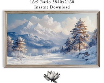 Snowy Mountain Landscape Art for Frame TV, Serene Winter Scene (Digital Download) 13