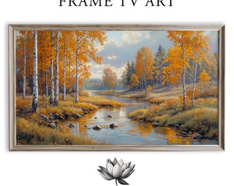 Autumn Birch Forest River Scenery Samsung Frame TV Art (Digital Download) 1704