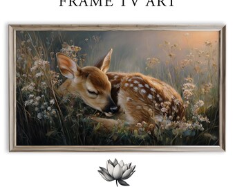 Cozy Baby Fawn Resting in Meadow Frame TV Art (Digital Download) 2194
