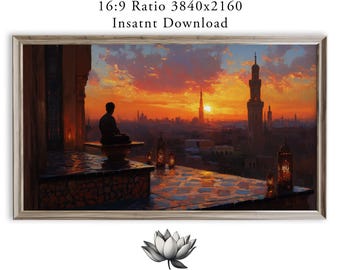 Moroccan Rooftop Sunset Samsung Frame TV Art Set of 4 with Lanterns Details (Digital Download) 2106