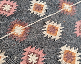 Kilim Rug, Handwoven, Wool and Jute Rug Handmade, Kilim Dhurrie Rug, Traditional Indian jute Area rug