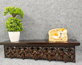 Hand-Carved Wooden Wall Shelf | Vintage Ornate Floral Bracket Shelf | Traditional Indian Wood Decor