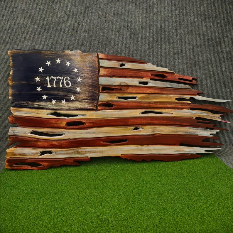 Rustic Wooden American Flag 1776 – Handcrafted Distressed USA Wall Art ...