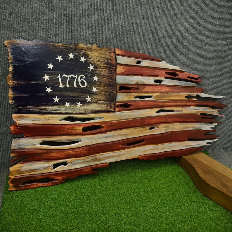 Rustic Wooden American Flag 1776 – Handcrafted Distressed USA Wall Art ...