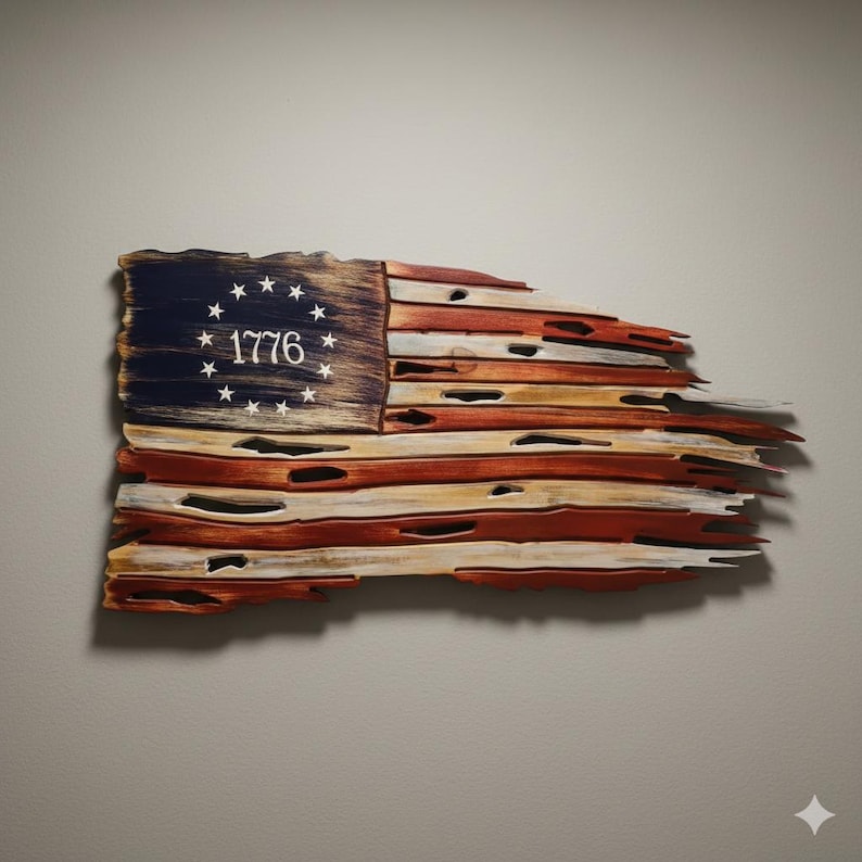 Rustic Wooden American Flag 1776 – Handcrafted Distressed USA Wall Art ...