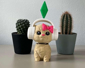 Sims Vibing Cat Figure | Viral TikTok Meme | Kitty With Headphones & Plumbob