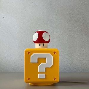 Mario Question Block Lamp — Super Mario Bros Mystery Box Night Light Lamp + Mushroom
