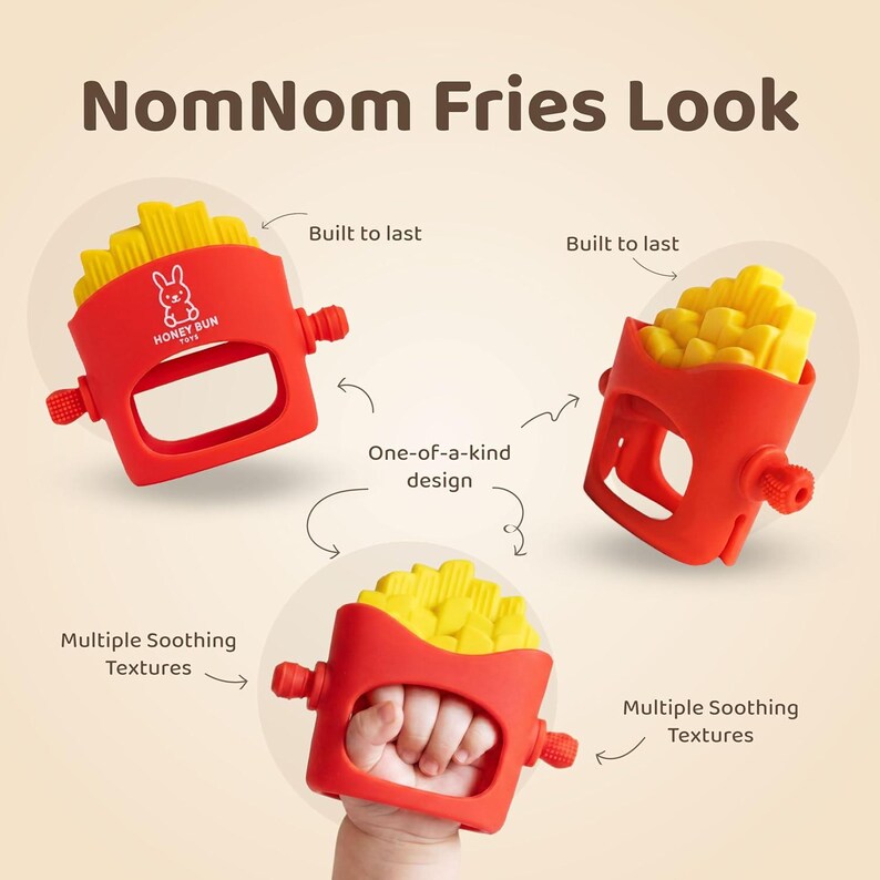 NomNom Fries Silicone Baby Teether: giocattolo di qualità alimentare progettato dai genitori immagine 7