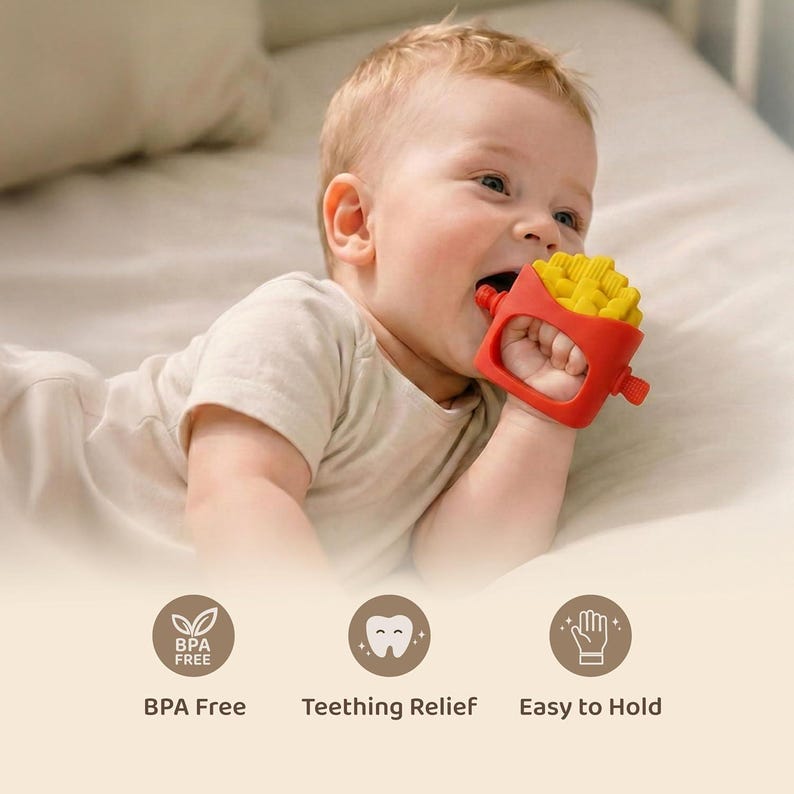 NomNom Fries Silicone Baby Teether: giocattolo di qualità alimentare progettato dai genitori immagine 2