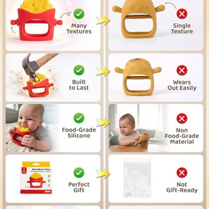 NomNom Fries Silicone Baby Teether: giocattolo di qualità alimentare progettato dai genitori immagine 6