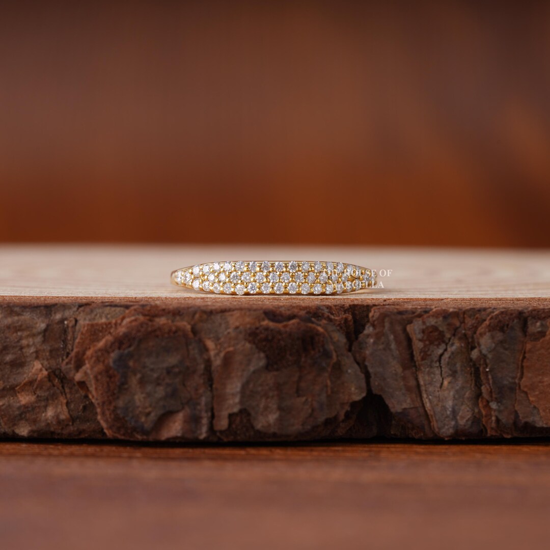 Dainty Natural Diamond Eternity Band 14K Gold Three Row Pave Eternity ...
