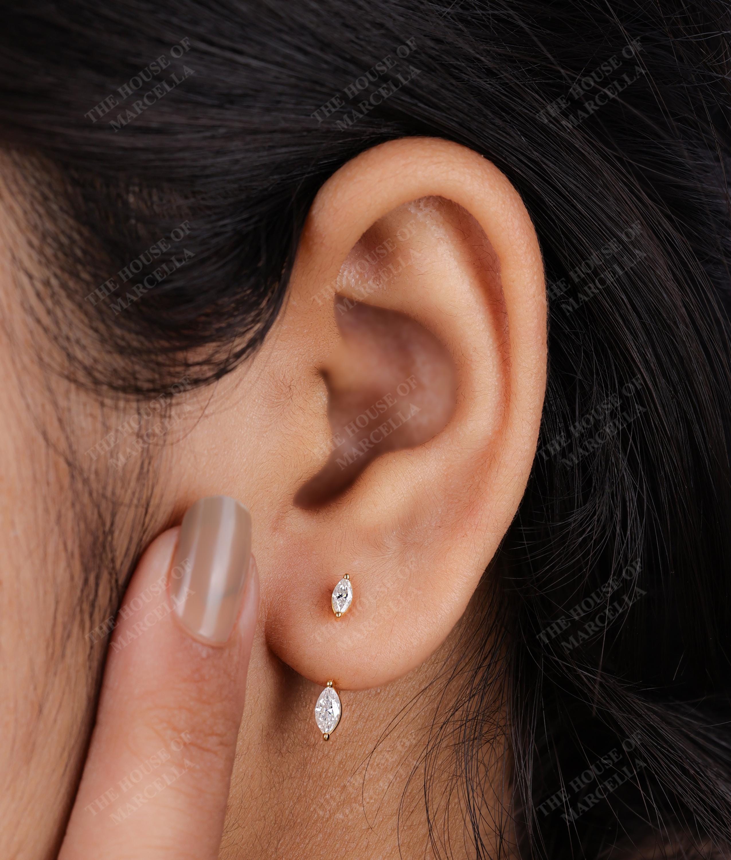 Marquise Diamond Front Back Earrings, Minimalist Ear Jacket, Push Back…