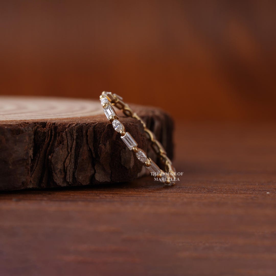 Alternating Diamond Eternity Band, Dainty Marquise and Baguette Lab ...