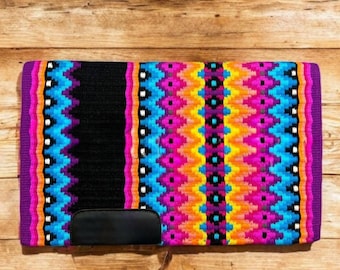 Handmade Wool Western Saddle Blanket Show Pad: Wine, Blue, Black