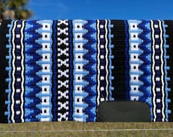Handmade Wool Western Saddle Blanket Show Pad: Wine, Blue, Black