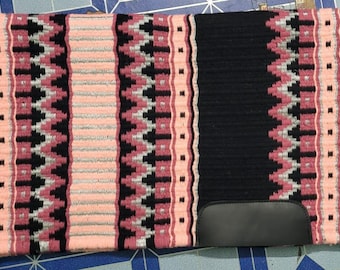 Handmade Wool Western Saddle Blanket: Rose, Black Show Pad
