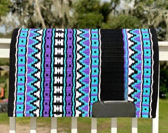 Handmade Wool Western Show Saddle Pad: Blue Black Design