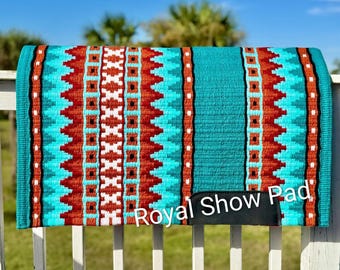 Teal Roses Bluff Western Show Saddle Pad: Handloom Woven Wool