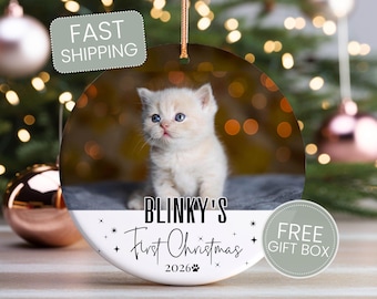 Cats First Christmas Ornament, Custom Cat Photo Ornament, Cat Christmas Ornament Cat Mom Cat Dad Gift for Pet Lovers, Kitten Ornament ANI002