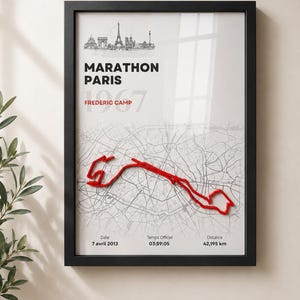Moldura para exibição de medalhas, caixa de sombra personalizada com mapa da corrida e detalhes do corredor.