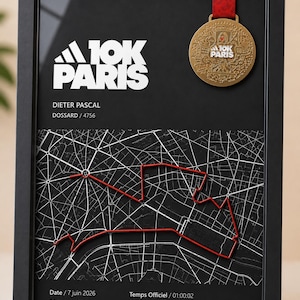 Moldura personalizada para medalha de corrida – Pôster do percurso de 10 km de Paris