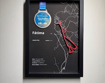 Présentoir à médailles, cadre vitrine 3D personnalisé représentant un parcours de course, 30 × 21 cm