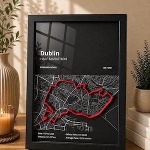 Custom Race Map, MDF Shadow Box Frame, Running Route Art