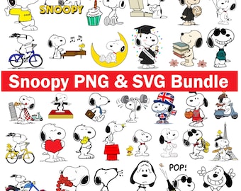 Paquete de imágenes prediseñadas de Snoopy: cachorro PNG, perro SVG (descarga digital)