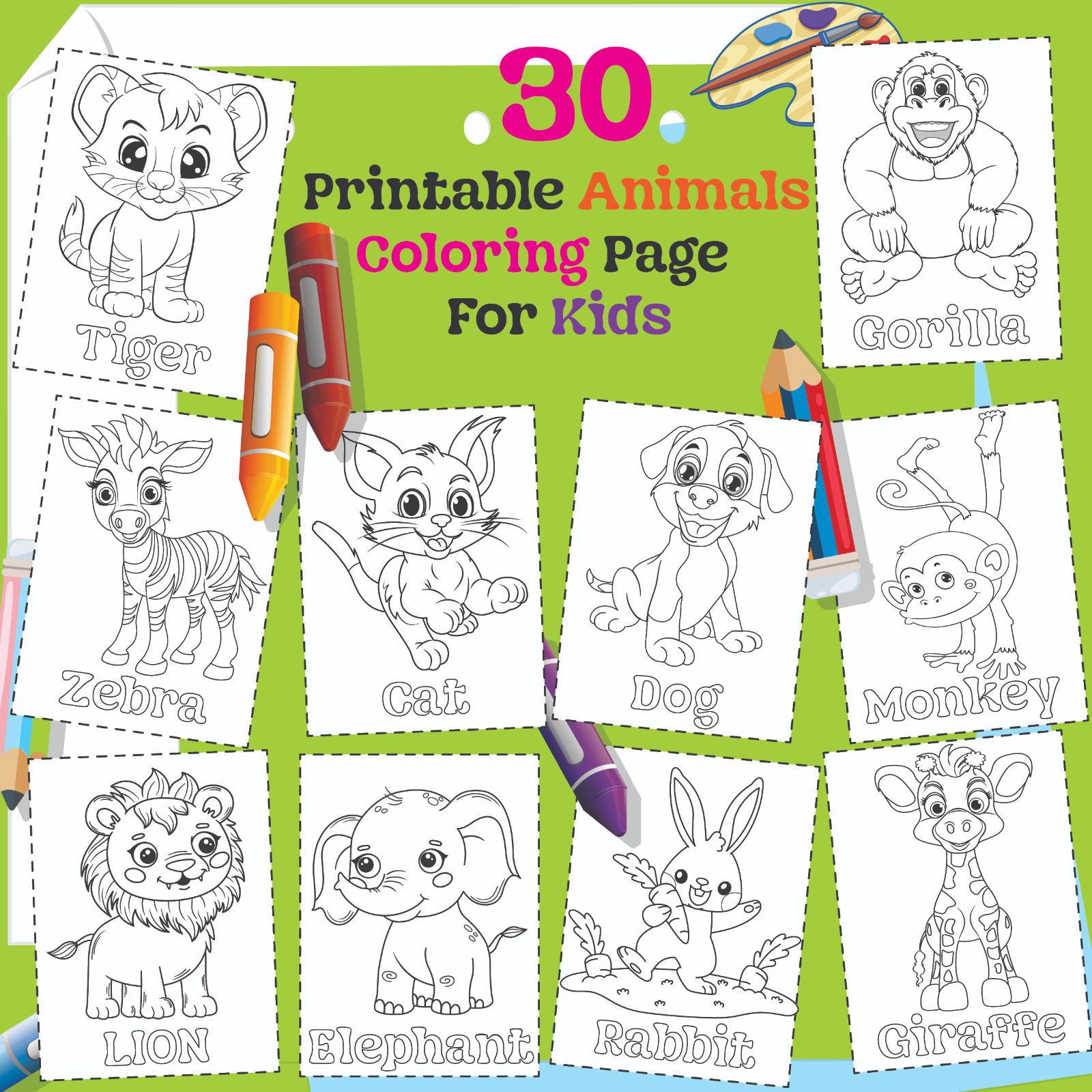 Animal Coloring Pages for Kids: 30 Printable Designs (PDF) - Etsy