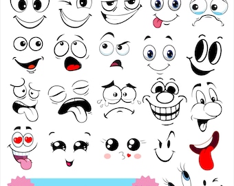 Cartoon Emotion Faces SVG Bundle: Kawaii Emoji Expressions (digital ...