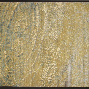Handgeknoopt vloerkleed van wol en zijde | Modern abstract goud en blauw tapijt