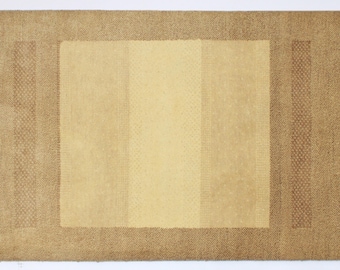 Hand-Knotted Wool Rug: Modern Geometric, Brown Beige Carpet