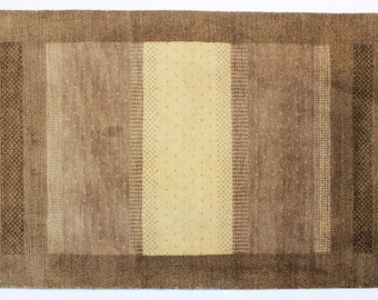 Hand Knotted Wool Rug: Modern Brown Geometric Carpet