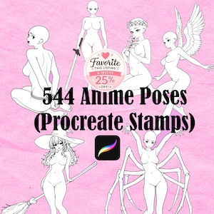 Immagini PNG di creature fantastiche e timbri per Procreate / Pose anime maschili e femminili / Riferimenti per il disegno / Uso commerciale / Download immediato