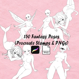 Procreate Stamps - Anime Girls / Pose / Riferimento di anatomia femminile per artisti / Download digitale /