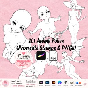 Procreate-stempels - Anime-meisjes | Poses | Procreate-stempelset | Anatomische tekenreferentie | Digitale download |