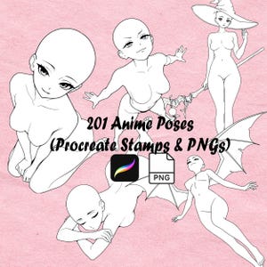 Sellos Procreate - Chicas Anime / Poses / Set de Sellos Procreate / Referencia de Dibujo de Anatomía / Descarga Digital /
