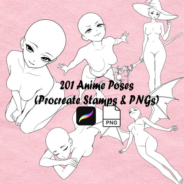 Procreate Stamps - Anime Girls | Poses| Procreate Stamp Set | Anatomy Drawing Reference| Digital Download |