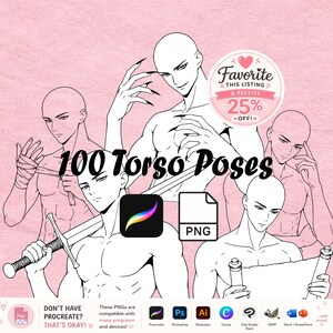 100 Anime Male Torso Procreate Stamps | Dynamic Anatomy Reference (PNG Download)