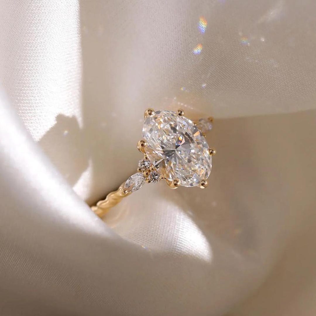 Oval Cut Moissanite Engagement Ring, 14k Yellow Gold Ring, Twisted Band ...