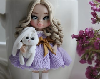 Handmade Doll Mug – Polymer Clay Bunny, Unique Coffee Cup, Mug