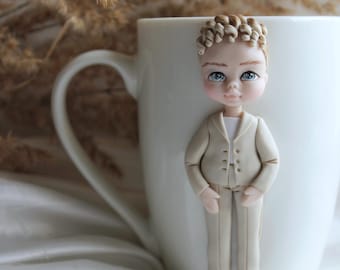 Polymer Clay Boy Mug: Handmade Ceramic Cup, Custom Keepsake