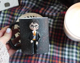 Handmade Harry Potter Mug – Polymer Clay Wizard Figure, Potterhead Gift Hogwarts